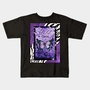 Wild Child purple butterfly zebra print by Renee Kids T-Shirt